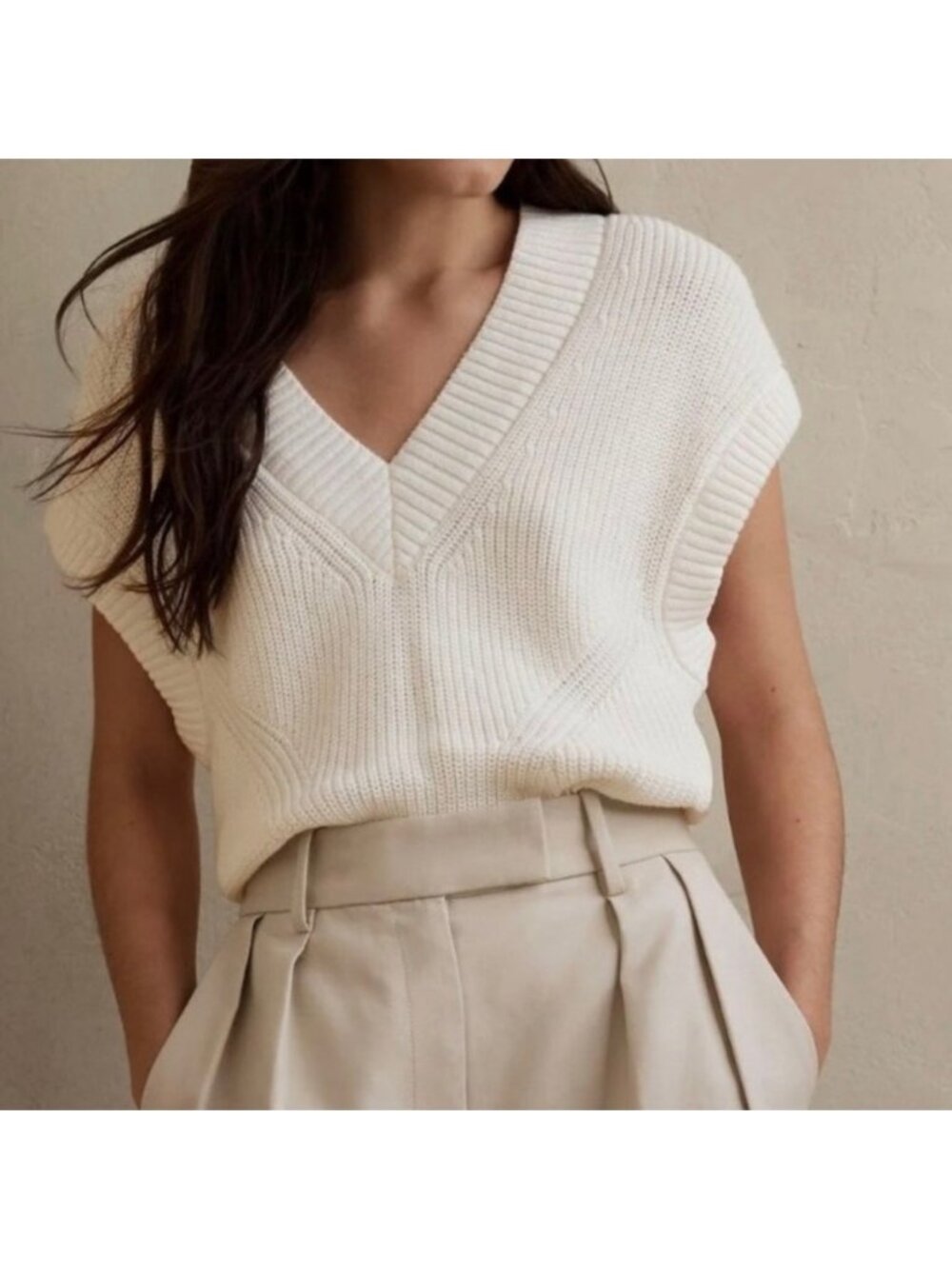 BANANA REPUBLIC Oversized Washable Merino Wool Sweater Vest sz M - Picture 3 of 10